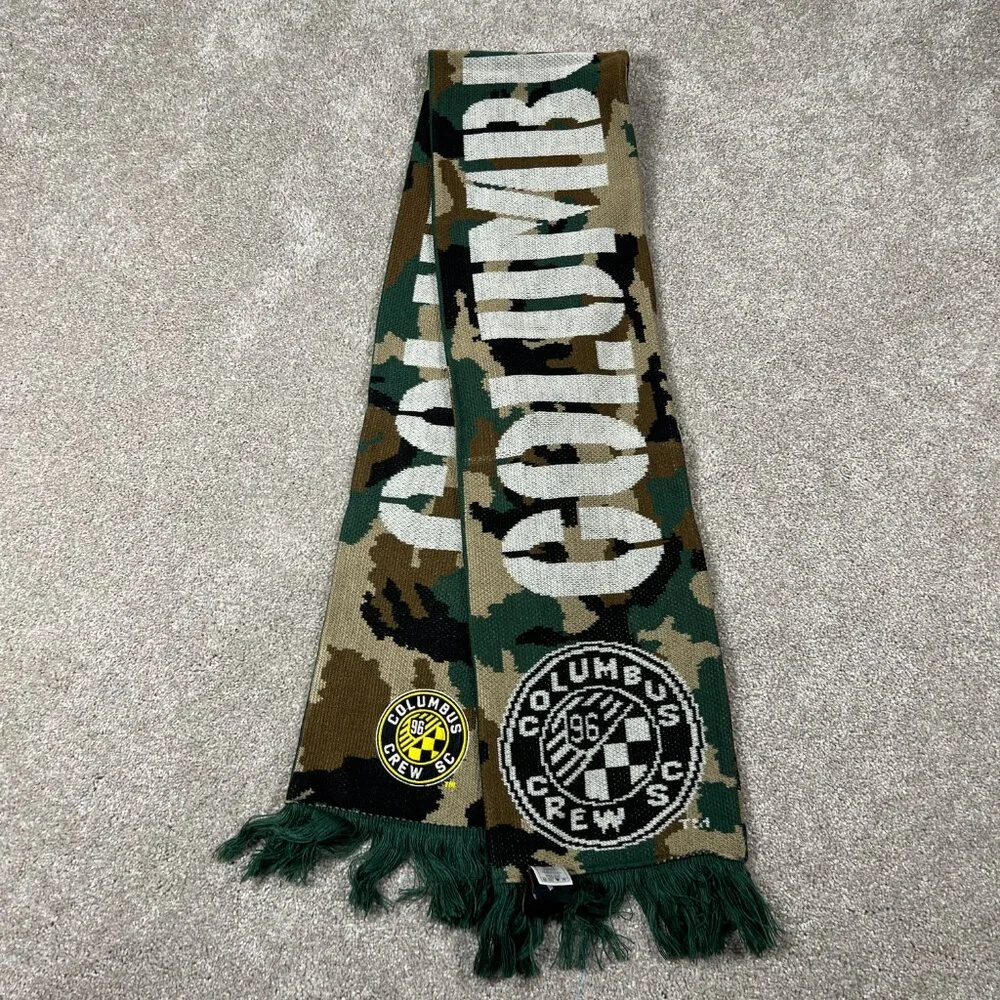 Adidas Unisex OSFA Beige Green Camo Winter Fringe Columbus Crew FC MLS Scarf NWT